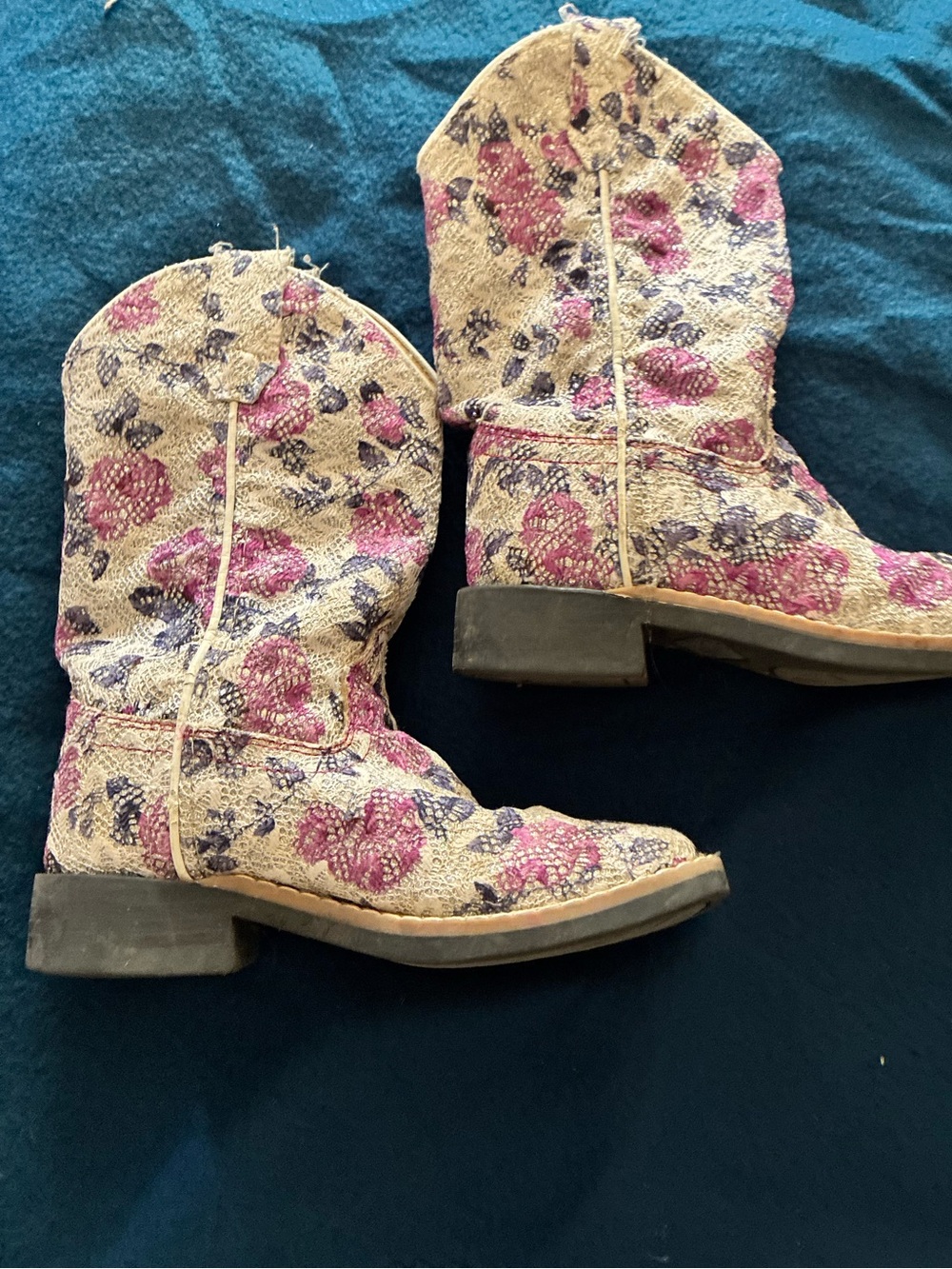 Old West Pink and Purple Floral Western Boots